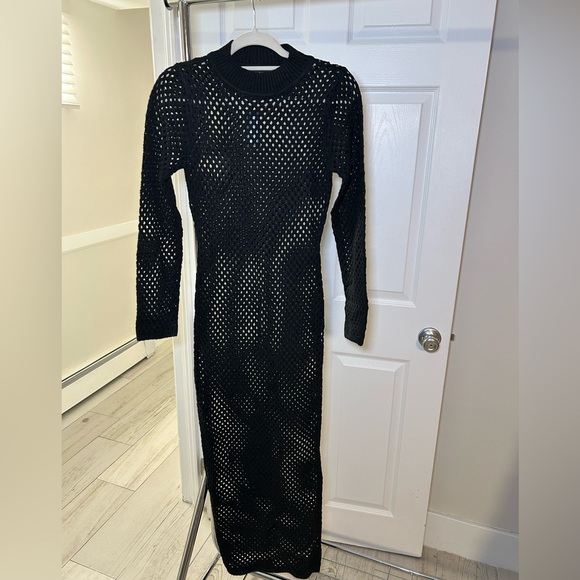 PLT black open knit long sleeve maxi - Picture 3 of 4